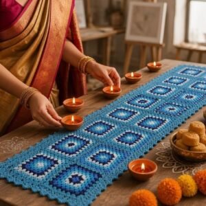 Handmade Cotton Granny Square Table Runner